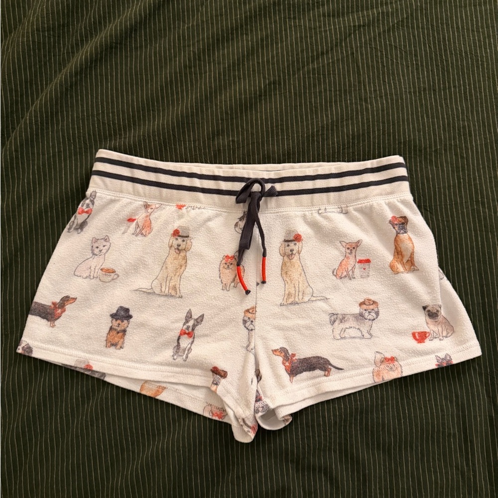 P.J. Salvage White Dog Shorts with Gray Stripe Trim
